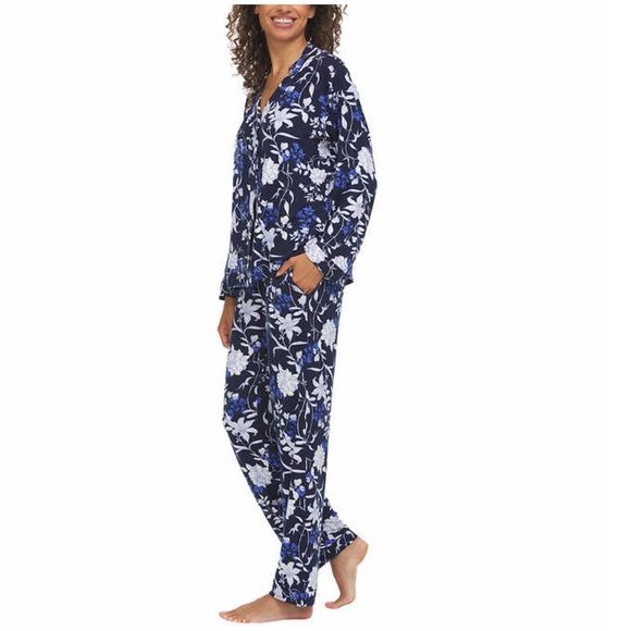 Flora Nikrooz Ladies Notch collar 2 piece Pajama Set, Blue Floral (XXL) - Picture 3 of 7